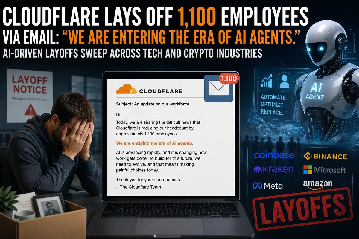 Cloudflare звільняє 1100 співробітників через електронну пошту: "Ми вступаємо в еру ШІ-агентів". Звільнення через штучний інтелект охопили технологічну та криптоіндустрію