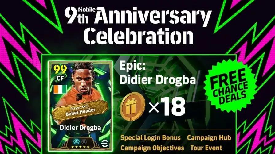 eFootball святкує 9-ту річницю безкоштовною карткою Epic Didier Drogba