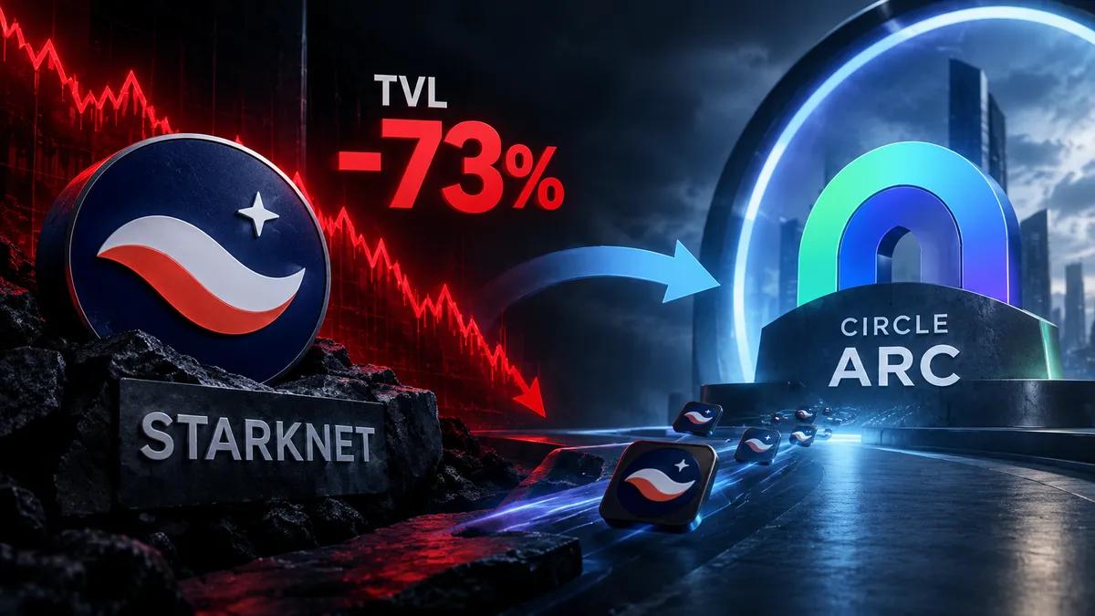 Акції Starknet TVL впали на 73% за день, оскільки найбільший додаток переїхав до Circle’s Arc.
