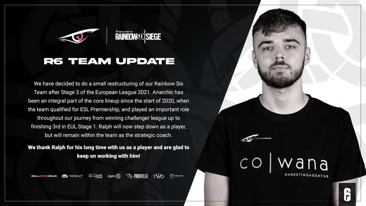 Anarchic changes player position to strategic coach role at cowana Gaming