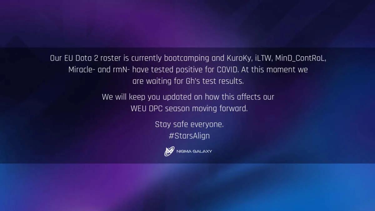 Nigma Galaxy Dota 2 roster infected with coronavirus [Updated]