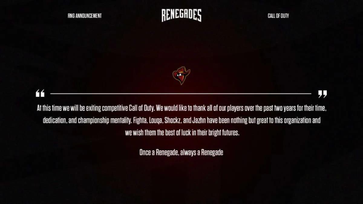 Renegades closes Call of Duty division