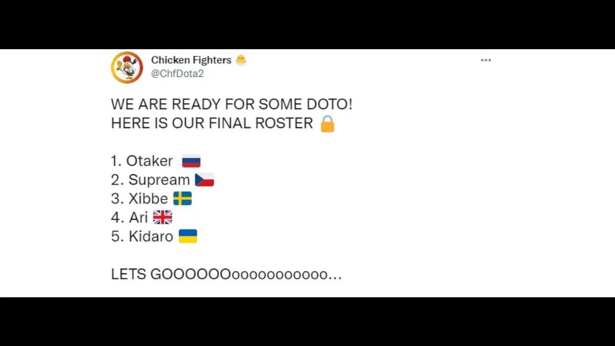 Chicken Fighters Completed Dota 2 Roster