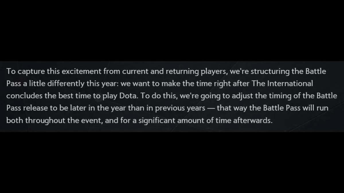 Valve to release The International Battle Pass later than usual