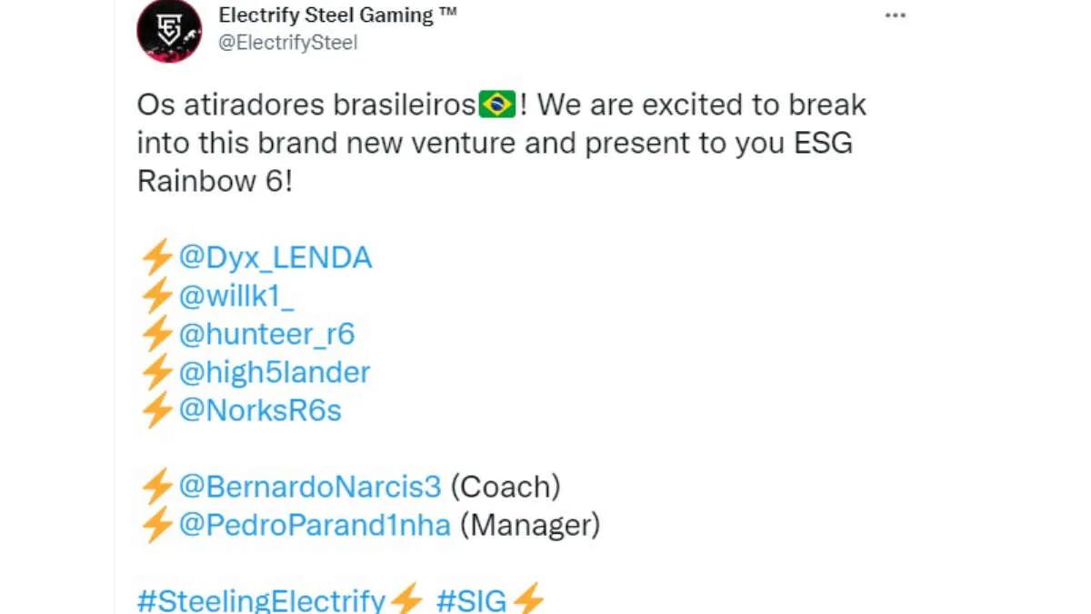 Electrify Steel Gaming announced the signing of the R6 roster