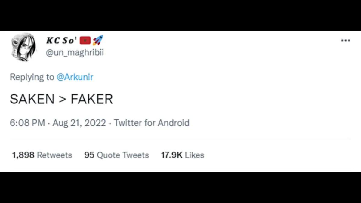 "FAKER > SAKEN" tweet flies into space