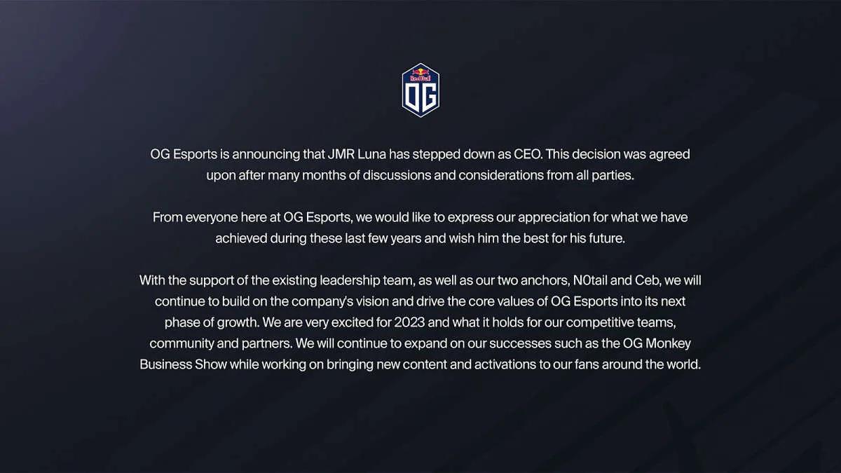 JMR Luna steps down as CEO of OG