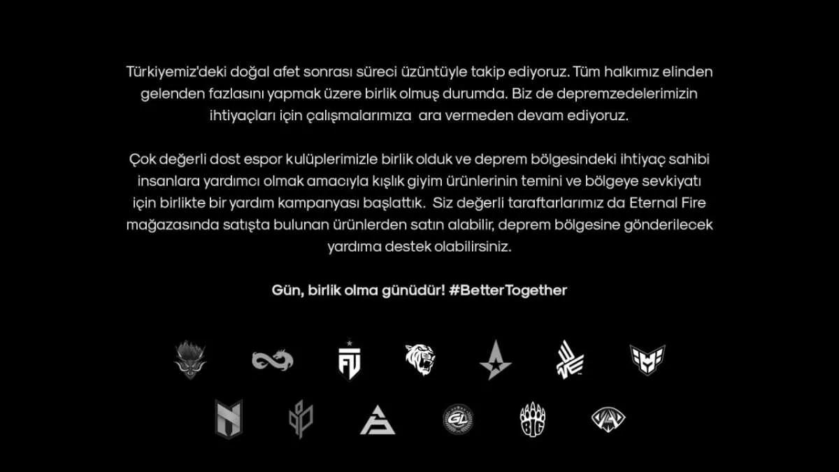 Prominent esports organizations team up to raise funds for earthquake victims in Turkey