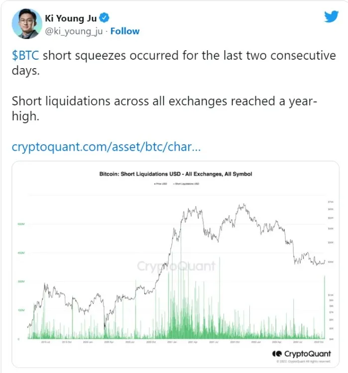 The volume of liquidations of short positions in BTC has reached a yearly high. Photo 1